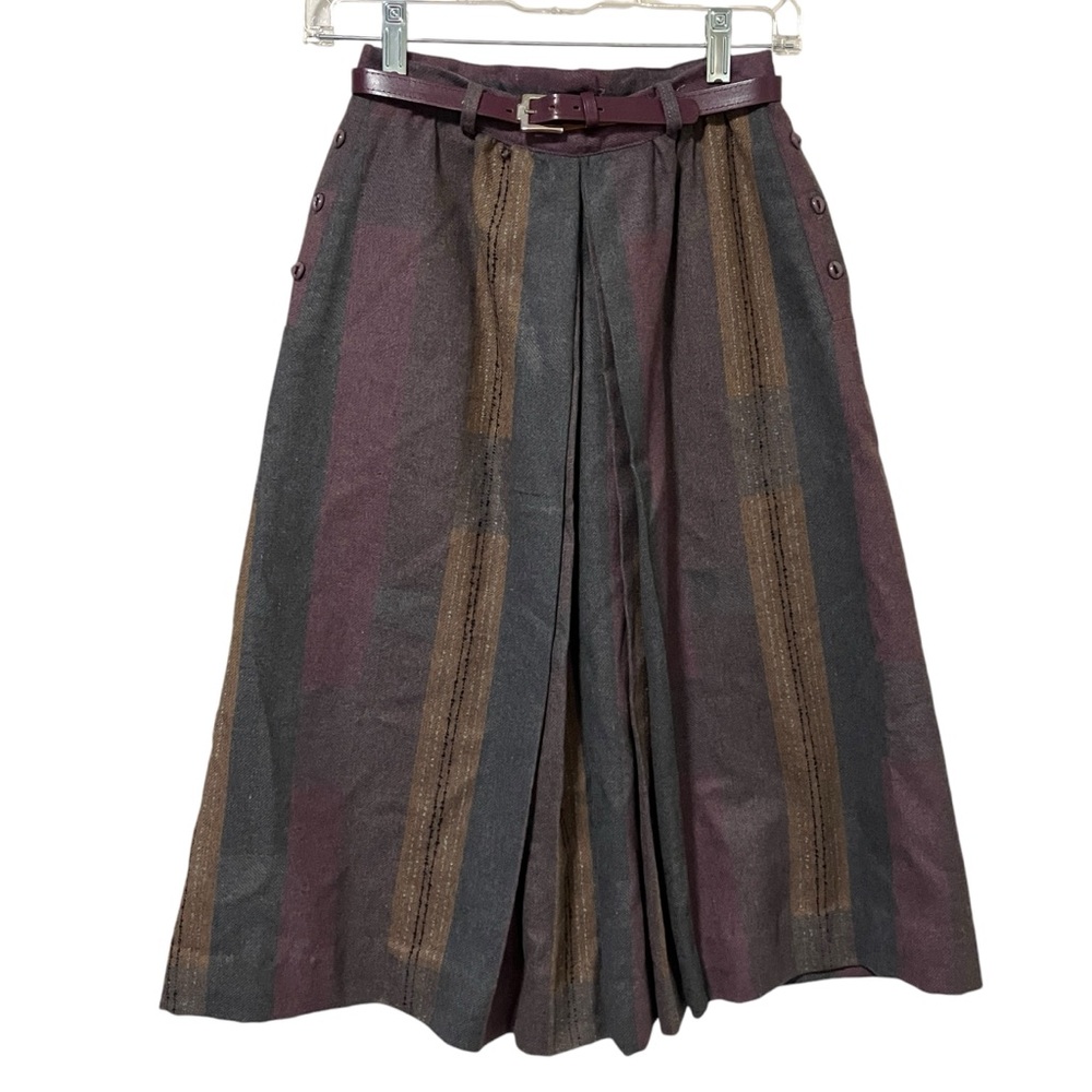 Vintage Union Made Belted Pleated Striped Skirt